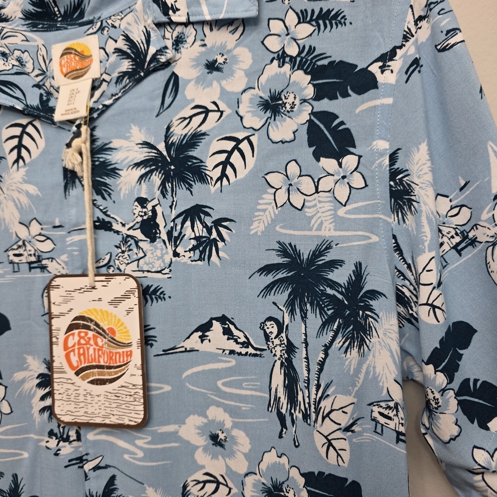 C & C California Blue Floral Button Down Short Sleeve Casual Hawaiia Men's Small - Picture 4 of 6